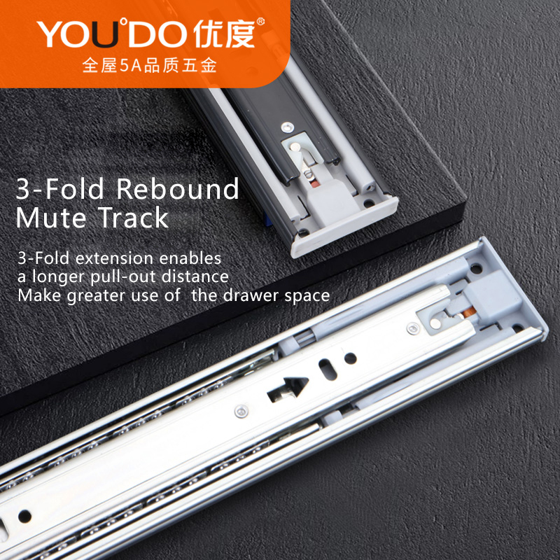 YOUDO 45MM Rebound Ball Bearing Rails Track Guide Glides Runners YD-PO45 Push to Open Drawer Slide (2).jpg