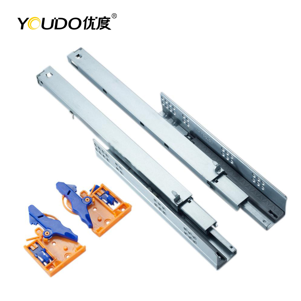 YOUDO  Hidden Slide 3 Fold Full Extension Drawer Slide YD-SZ316HY Telescopic Channel Concealed Soft close Drawer Runner